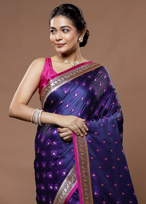 Purple Tanchoi Banarasi Silk Saree With Blouse Piece - Indian Silk House Agencies