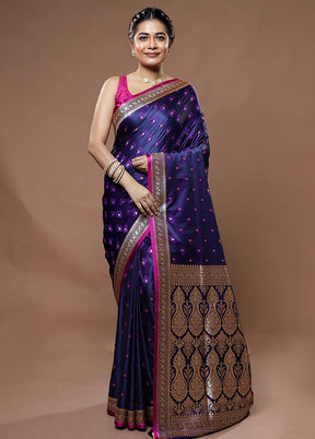 Purple Tanchoi Banarasi Silk Saree With Blouse Piece - Indian Silk House Agencies