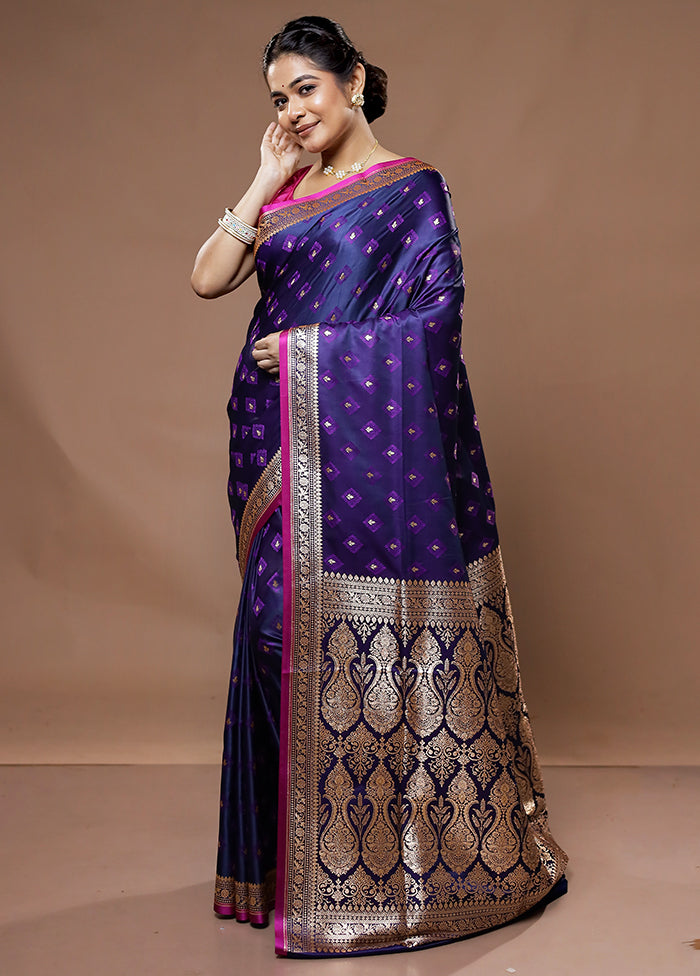 Purple Tanchoi Banarasi Silk Saree With Blouse Piece - Indian Silk House Agencies