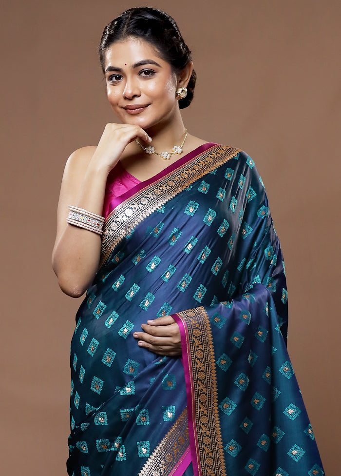 Blue Tanchoi Banarasi Silk Saree With Blouse Piece - Indian Silk House Agencies