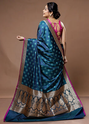 Blue Tanchoi Banarasi Silk Saree With Blouse Piece - Indian Silk House Agencies