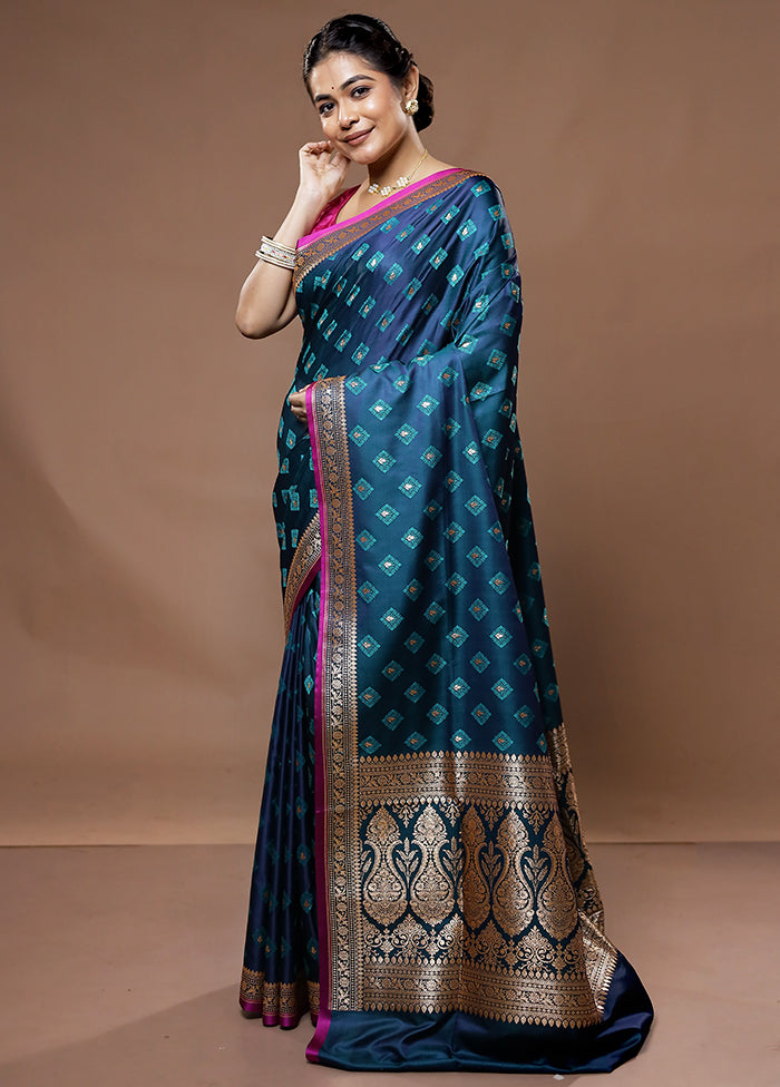 Blue Tanchoi Banarasi Silk Saree With Blouse Piece - Indian Silk House Agencies