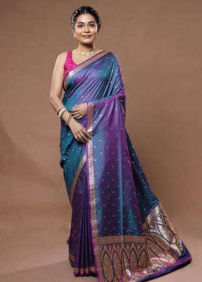 Purple Banarasi Silk Saree With Blouse Piece - Indian Silk House Agencies