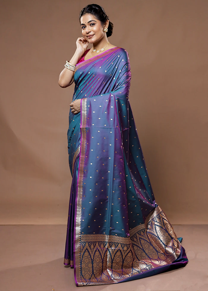 Purple Banarasi Silk Saree With Blouse Piece - Indian Silk House Agencies