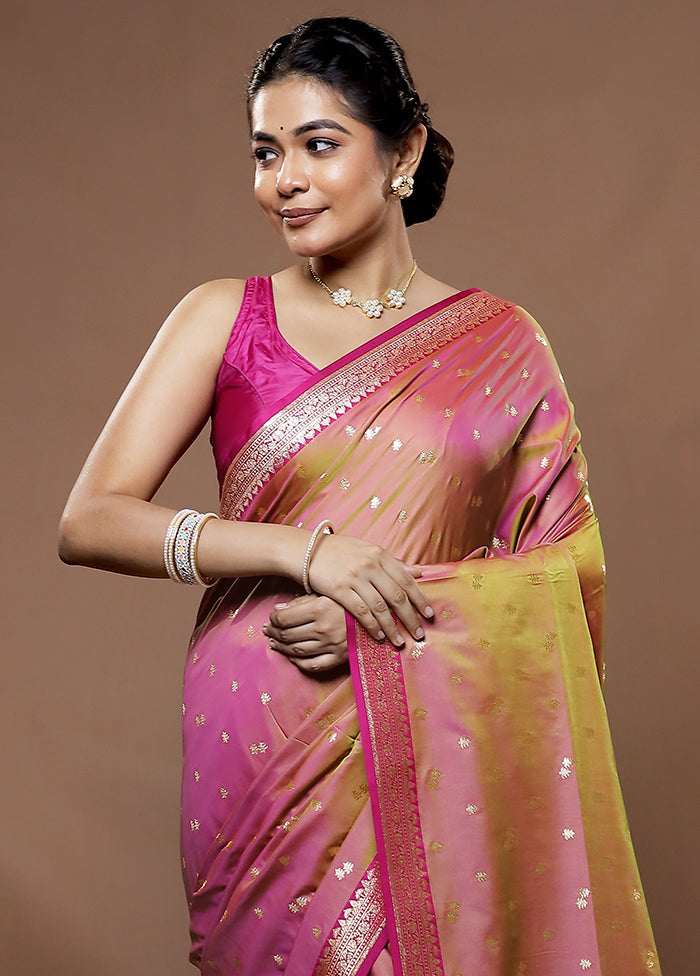 Pink Banarasi Silk Saree With Blouse Piece - Indian Silk House Agencies