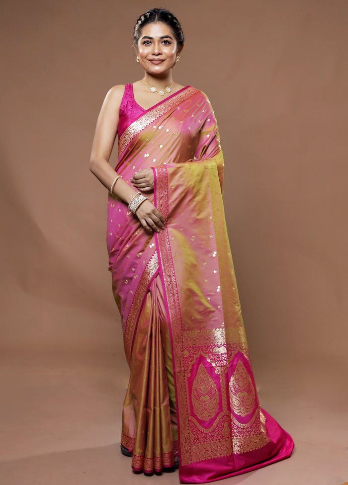 Pink Banarasi Silk Saree With Blouse Piece - Indian Silk House Agencies