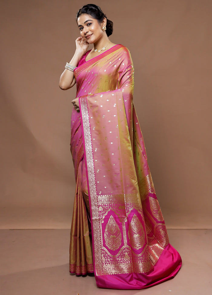 Pink Banarasi Silk Saree With Blouse Piece - Indian Silk House Agencies