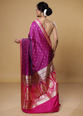 Pink Banarasi Silk Saree With Blouse Piece