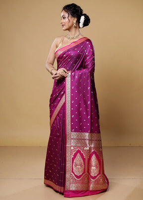 Pink Banarasi Silk Saree With Blouse Piece