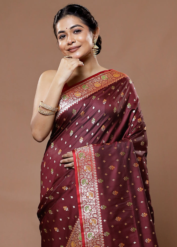 Maroon Banarasi Pure Silk Saree With Blouse Piece - Indian Silk House Agencies