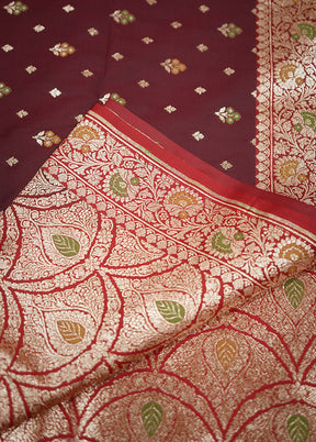 Maroon Banarasi Pure Silk Saree With Blouse Piece - Indian Silk House Agencies