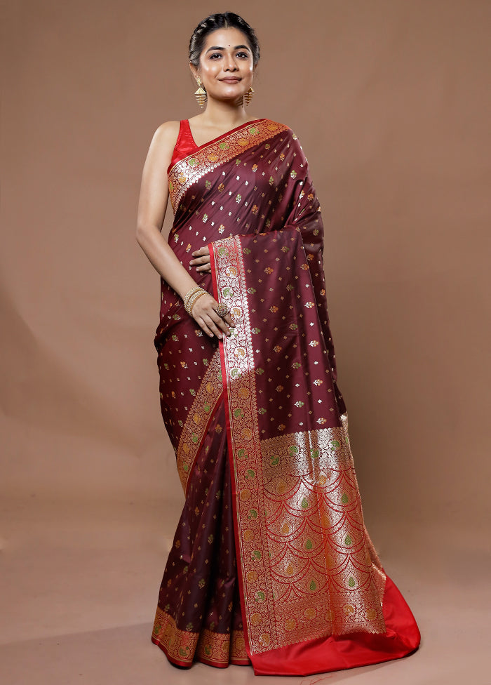 Maroon Banarasi Pure Silk Saree With Blouse Piece - Indian Silk House Agencies