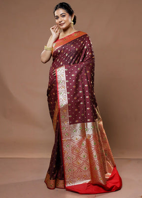 Maroon Banarasi Pure Silk Saree With Blouse Piece - Indian Silk House Agencies