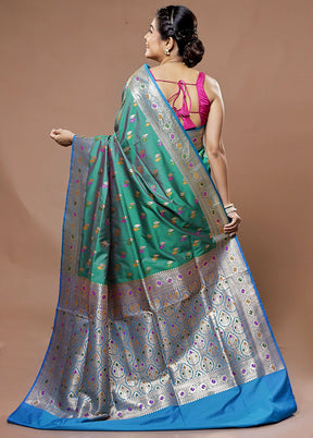 Green Banarasi Pure Silk Saree With Blouse Piece - Indian Silk House Agencies