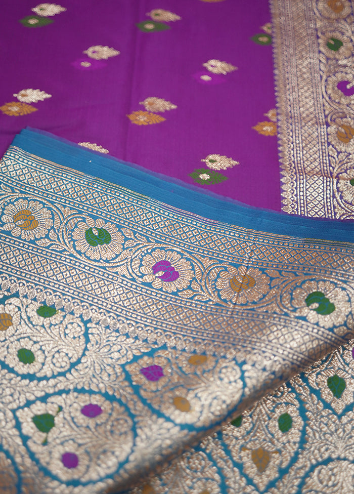 Purple Banarasi Pure Silk Saree With Blouse Piece - Indian Silk House Agencies