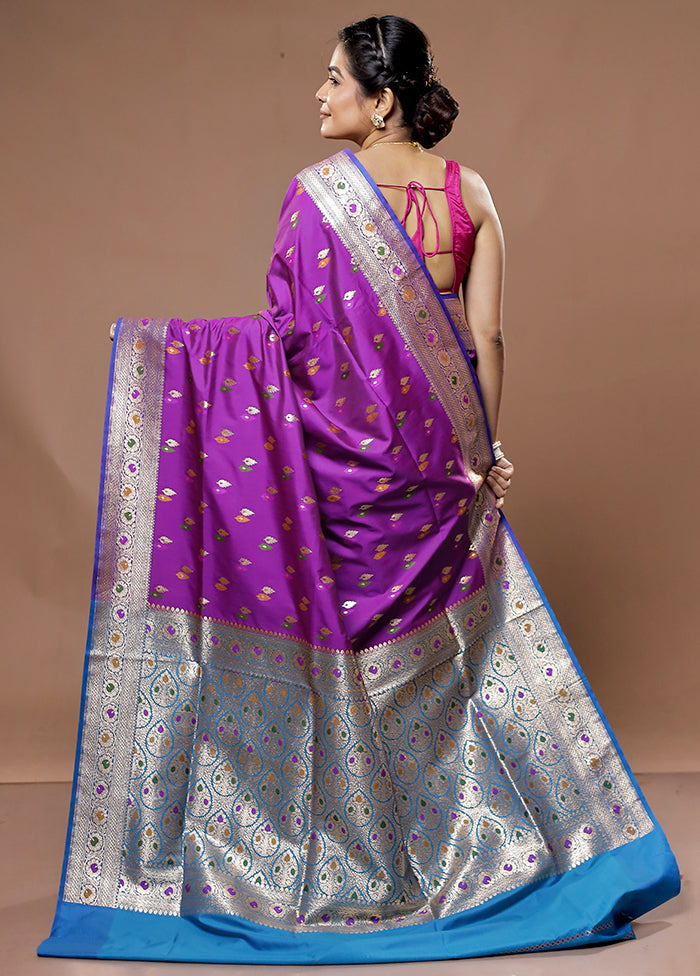 Purple Banarasi Pure Silk Saree With Blouse Piece - Indian Silk House Agencies