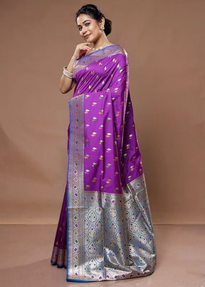 Purple Banarasi Pure Silk Saree With Blouse Piece - Indian Silk House Agencies