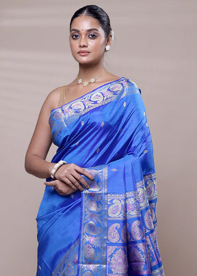 Blue Handloom Swarnachuri Pure Silk Saree With Blouse Piece