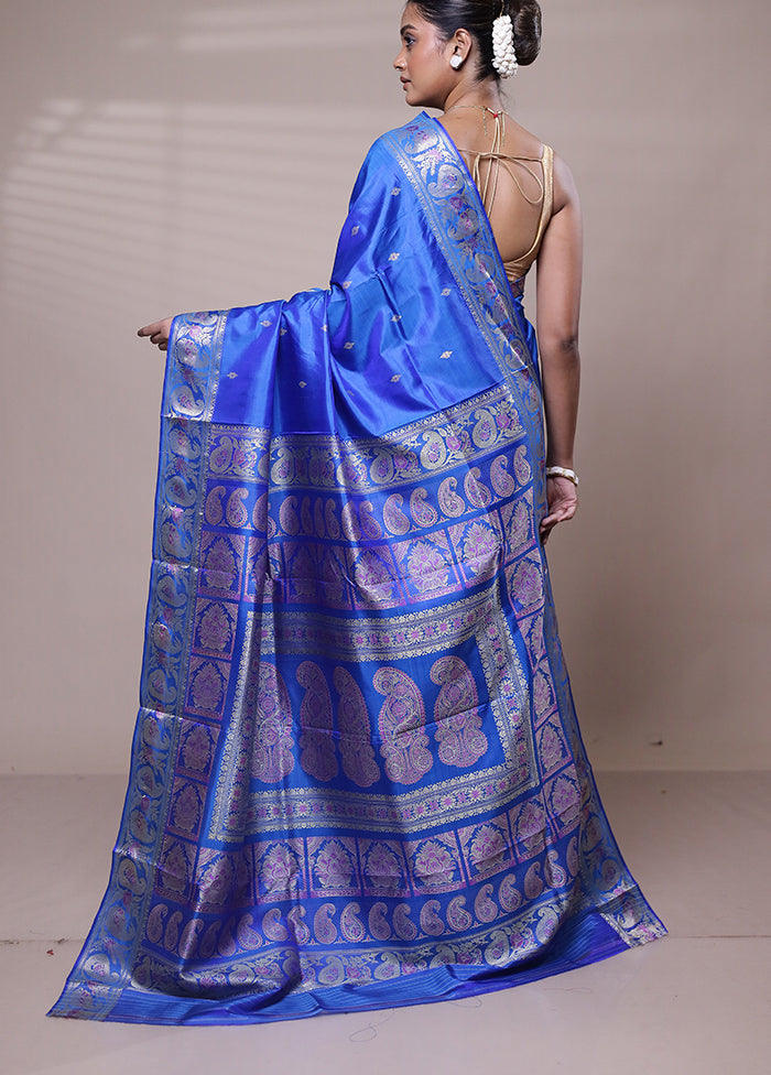 Blue Handloom Swarnachuri Pure Silk Saree With Blouse Piece