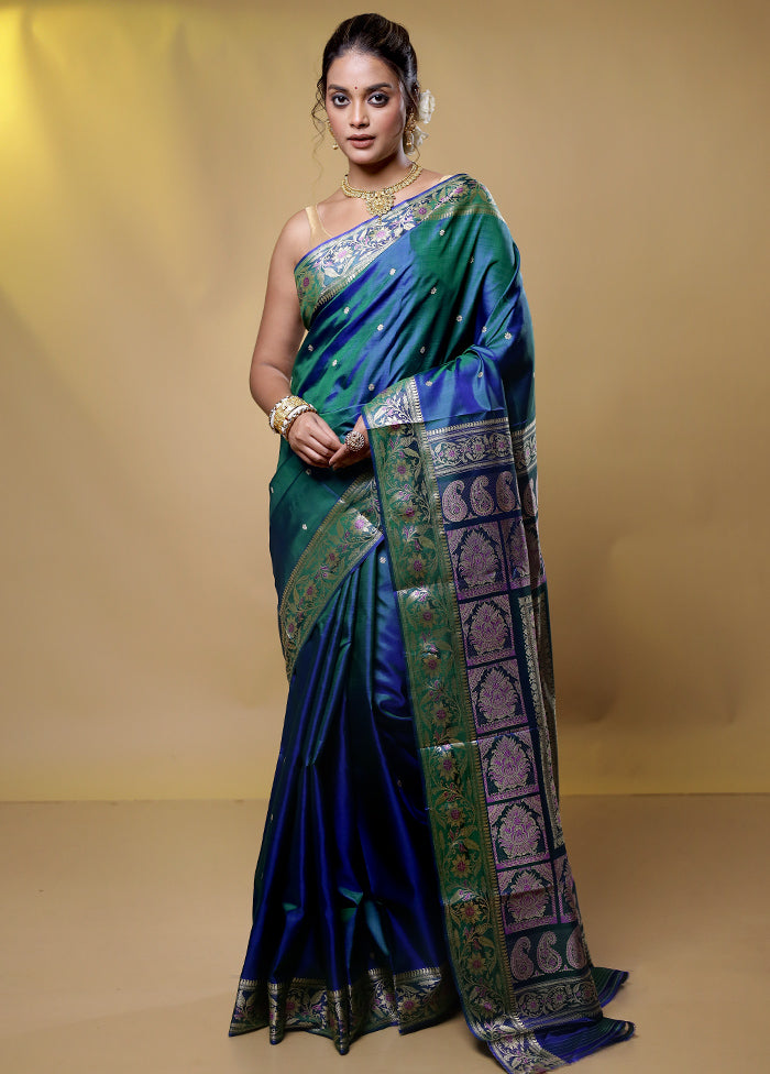 Green Handloom Baluchari Pure Silk Saree With Blouse Piece