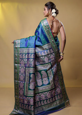 Green Handloom Baluchari Pure Silk Saree With Blouse Piece