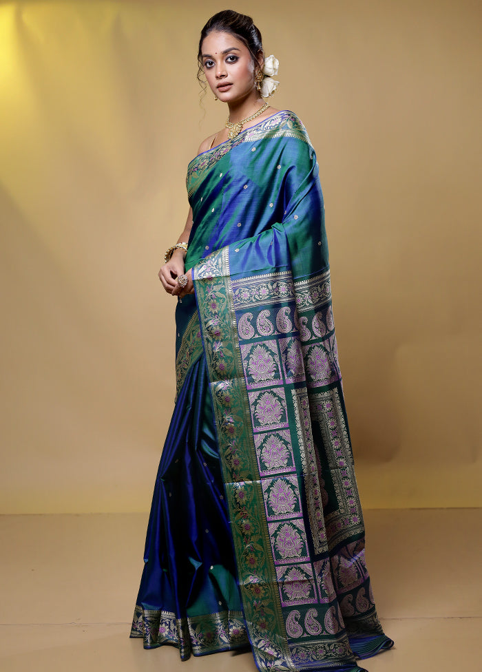 Green Handloom Baluchari Pure Silk Saree With Blouse Piece