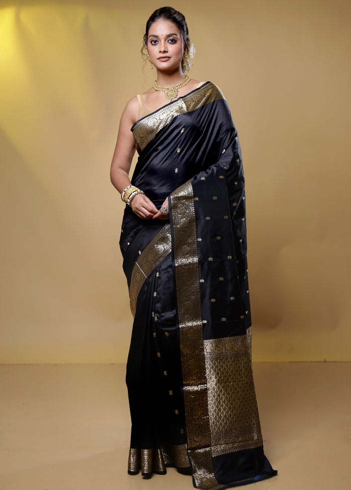 Black Handloom Katan Pure Silk Saree With Blouse Piece