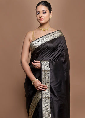 Black Handloom Katan Pure Silk Saree With Blouse Piece
