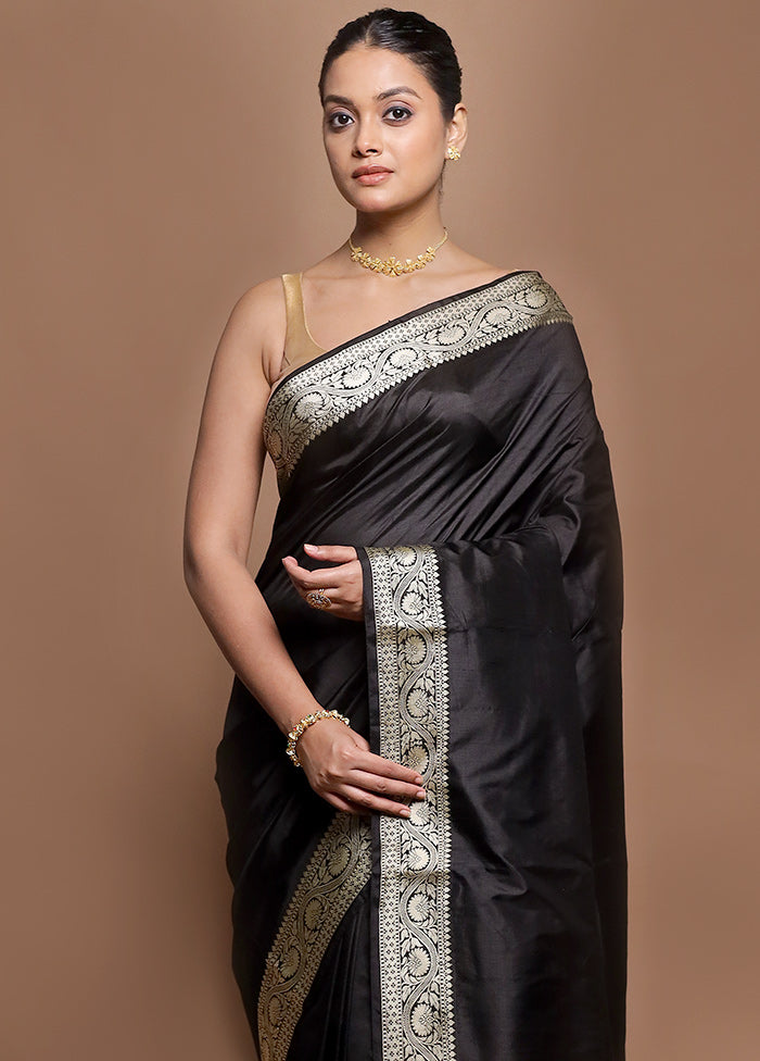 Black Handloom Katan Pure Silk Saree With Blouse Piece