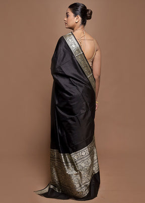 Black Handloom Katan Pure Silk Saree With Blouse Piece