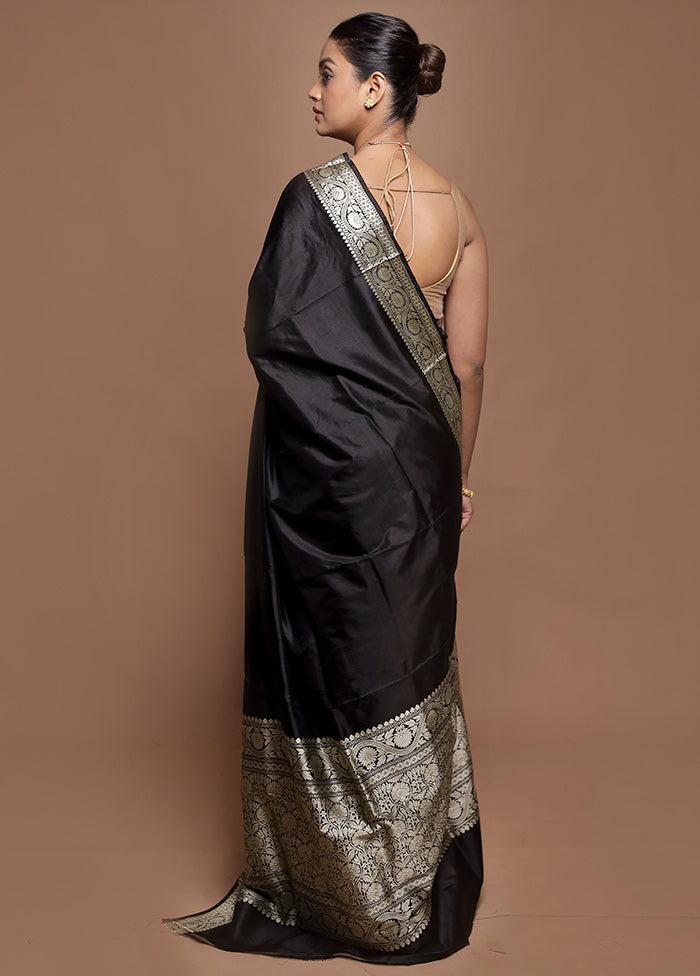Black Handloom Katan Pure Silk Saree With Blouse Piece