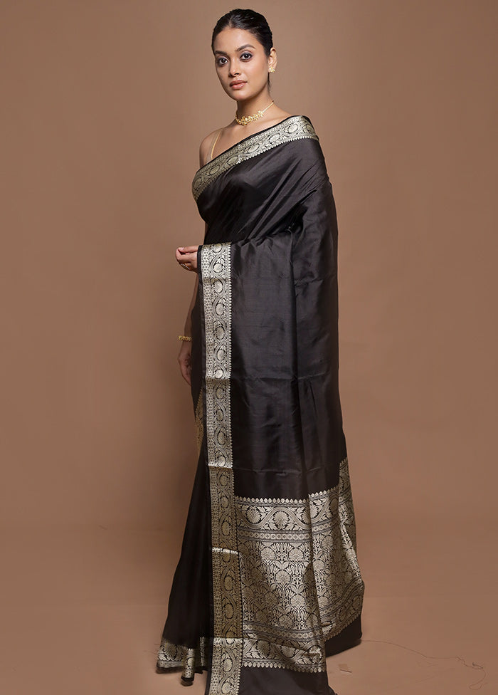 Black Handloom Katan Pure Silk Saree With Blouse Piece