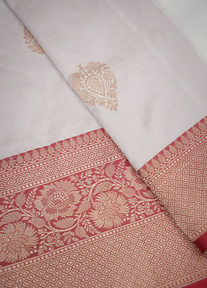 White Katan Pure Silk Saree With Blouse Piece - Indian Silk House Agencies