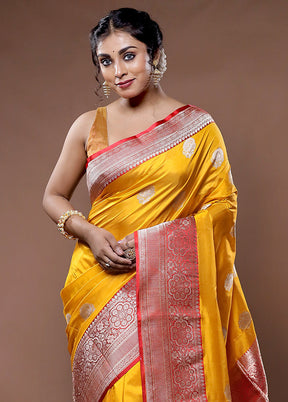 Yellow Katan Pure Silk Saree With Blouse Piece - Indian Silk House Agencies