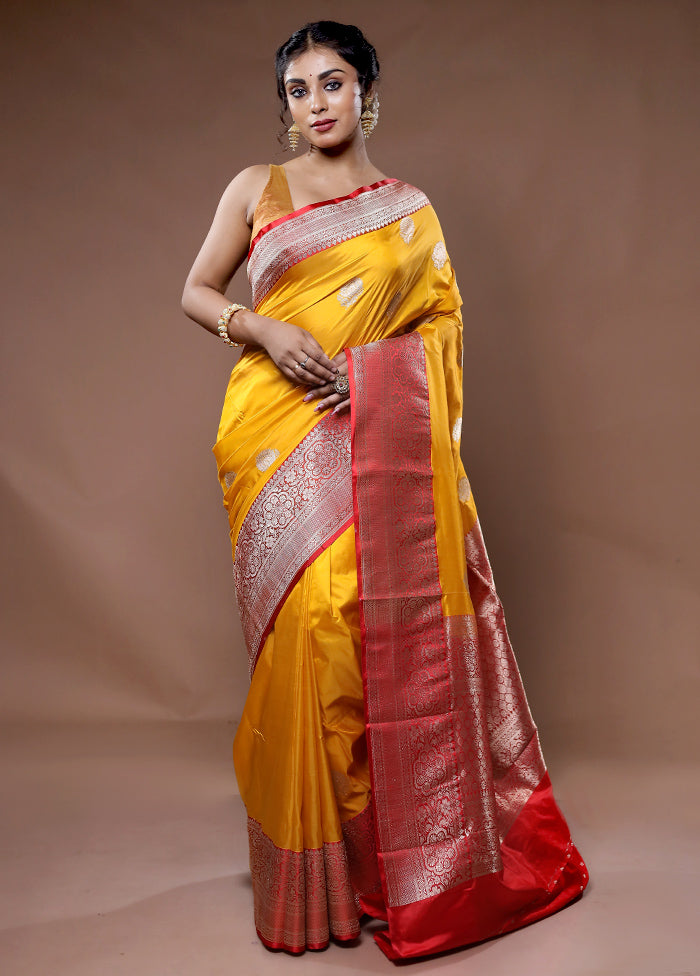 Yellow Katan Pure Silk Saree With Blouse Piece - Indian Silk House Agencies