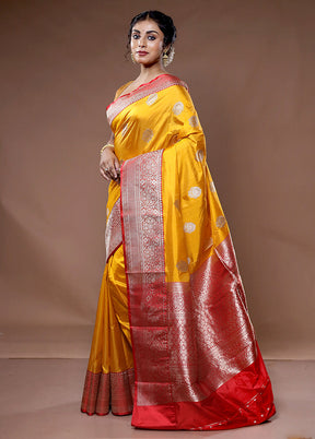 Yellow Katan Pure Silk Saree With Blouse Piece - Indian Silk House Agencies