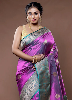 Purple Katan Pure Silk Saree With Blouse Piece - Indian Silk House Agencies