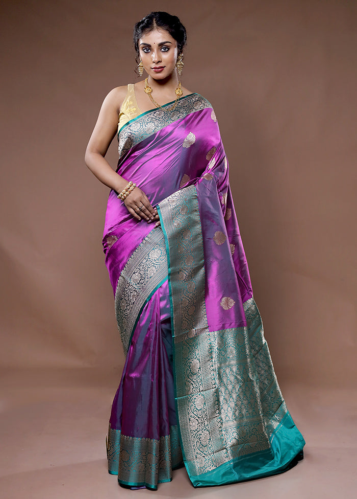 Purple Katan Pure Silk Saree With Blouse Piece - Indian Silk House Agencies