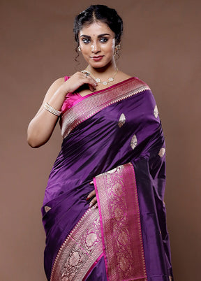 Purple Katan Pure Silk Saree With Blouse Piece - Indian Silk House Agencies