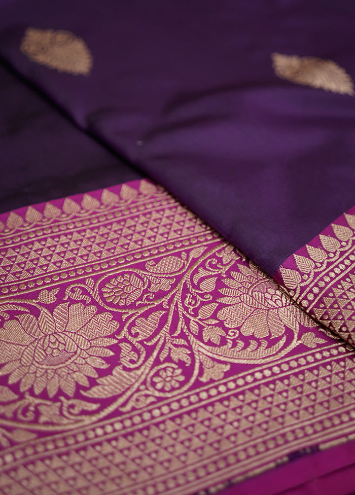 Purple Katan Pure Silk Saree With Blouse Piece - Indian Silk House Agencies