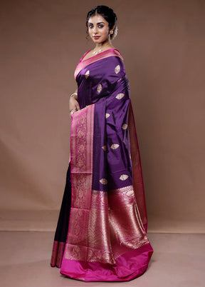 Purple Katan Pure Silk Saree With Blouse Piece - Indian Silk House Agencies