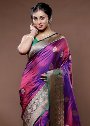 Purple Katan Pure Silk Saree With Blouse Piece - Indian Silk House Agencies