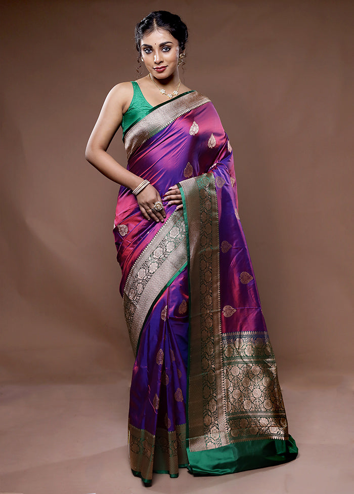 Purple Katan Pure Silk Saree With Blouse Piece - Indian Silk House Agencies