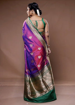 Purple Katan Pure Silk Saree With Blouse Piece - Indian Silk House Agencies