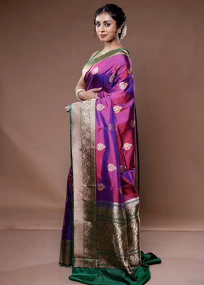 Purple Katan Pure Silk Saree With Blouse Piece - Indian Silk House Agencies