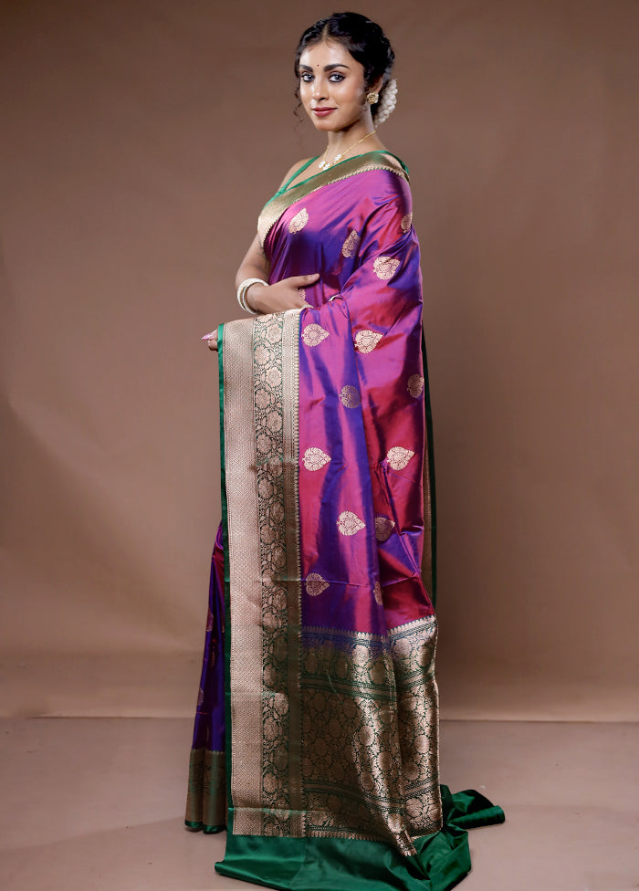 Purple Katan Pure Silk Saree With Blouse Piece - Indian Silk House Agencies