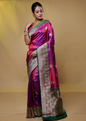 Purple Handloom Katan Pure Silk Saree With Blouse Piece