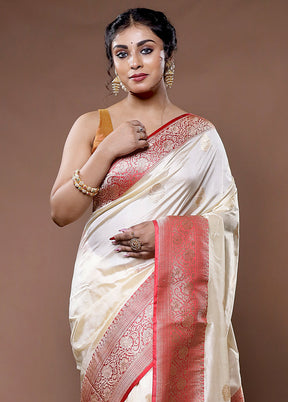 Cream Katan Pure Silk Saree With Blouse Piece - Indian Silk House Agencies