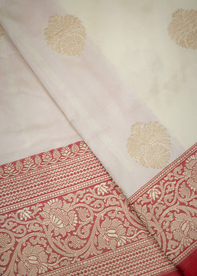 Cream Katan Pure Silk Saree With Blouse Piece - Indian Silk House Agencies