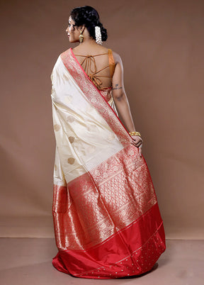 Cream Katan Pure Silk Saree With Blouse Piece - Indian Silk House Agencies